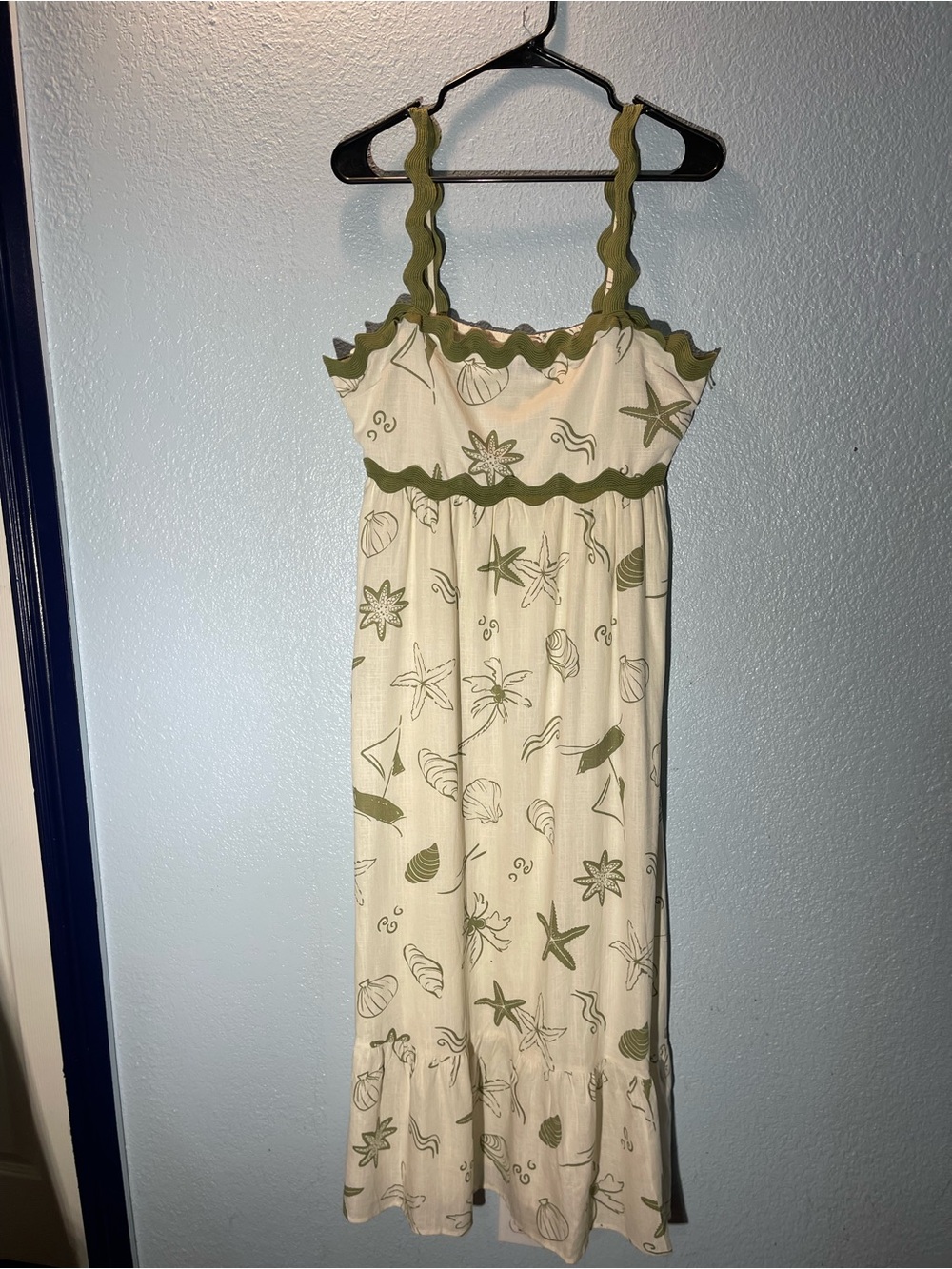 Olive Trim Cream Beach-Print Sundress